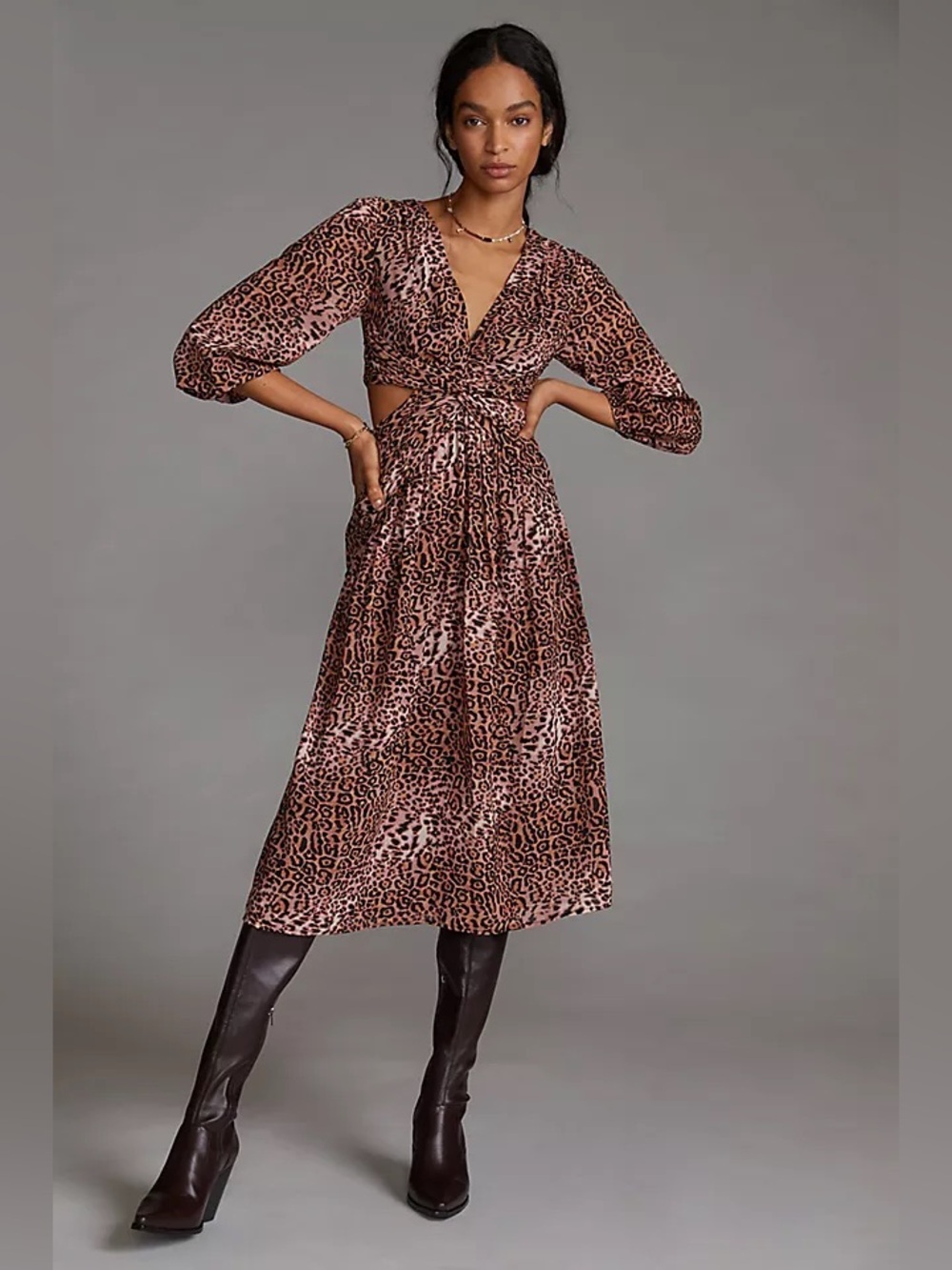 NWT Anthropologie Ranna Gill Leopard Print Cutout Midi Dress Size XL